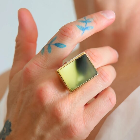 Cocktail Ring - Baltic Butterscotch Amber 14k Gold Plated s925 - Picture 2 of 8